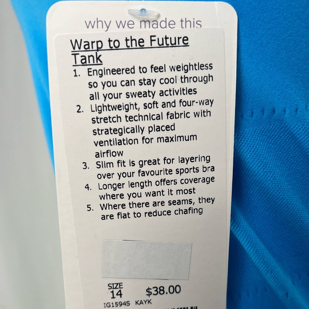 NWT / Ivivva Lululemon Blue Kayak Warp To The Future Tank / B001 - Picture 2 of 6